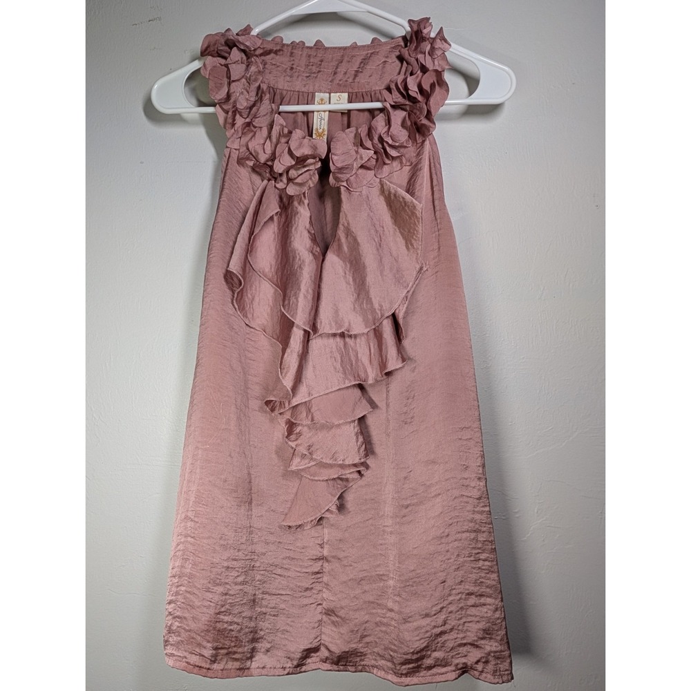 Adiva Pink Silky Ruffle Bow‎ Halter Tank Top Size Small